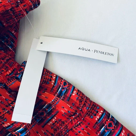 Aqua Red Patterned Smocked A-Line Mini Skirt with Blue Accents - Picture 9 of 10